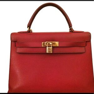 Kelly Hermes Grained calf rigid red courchevel